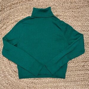 J Crew Turtleneck Green Sweater, lightweight, ribbed
